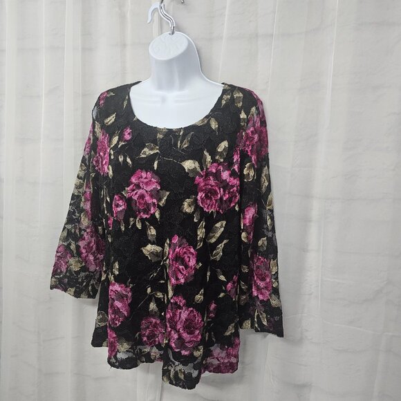 Vintage White Stag Blouse Mesh Sheer Floral Goth Whimsigoth Black Purple XL - Picture 5 of 11